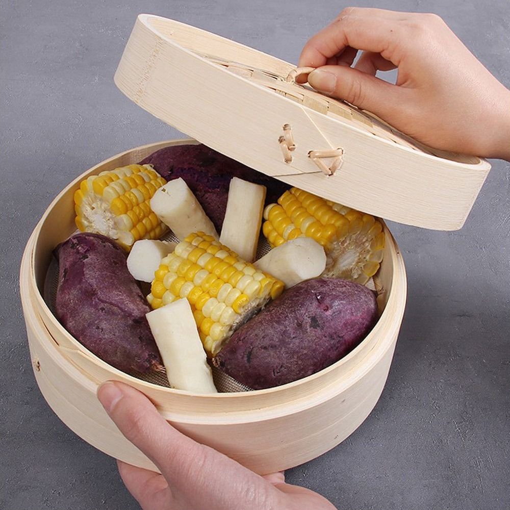 Bao Steamer Bamboo - Çin Bambu Buharlı Pişirici, Kapaklı, Bao