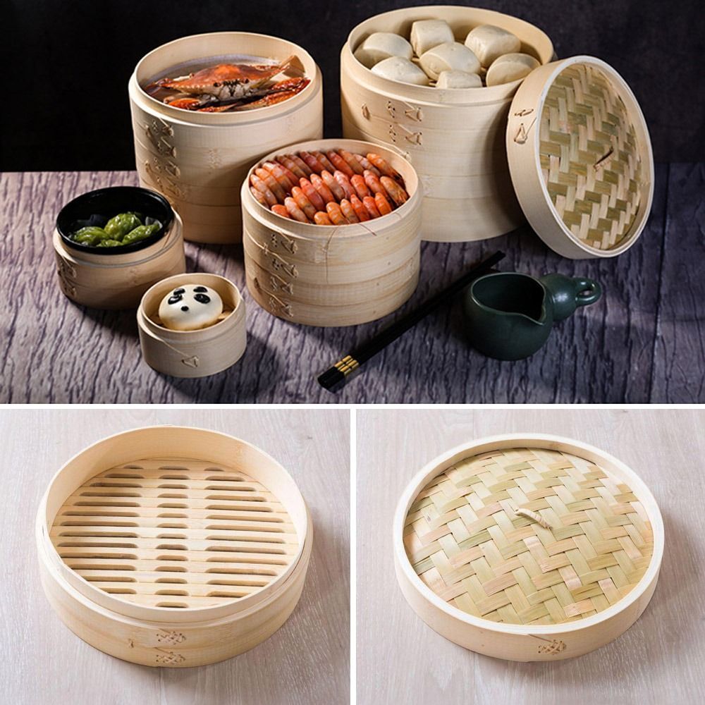 Bao Steamer Bamboo - Çin Bambu Buharlı Pişirici, Kapaklı Bao
